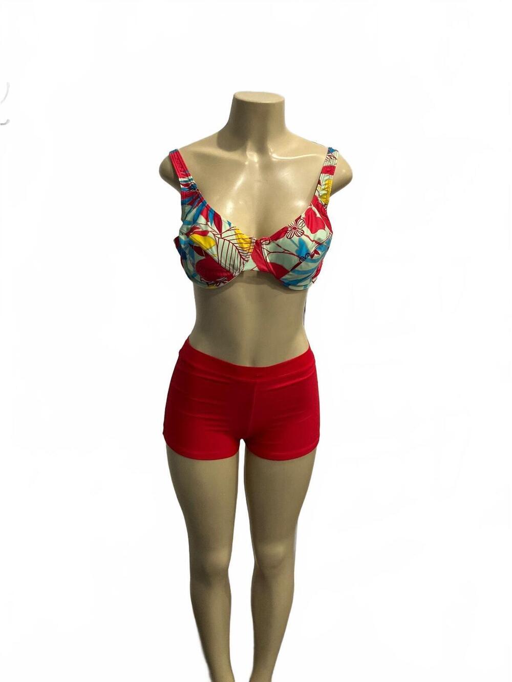 NWOT Swimwear Set with Floral Print Top and Red Bottoms